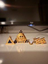 Vintage Phi Sigma Sigma 10K Gold Sapphire Badge Guard Set Epsilon Epsilon picture