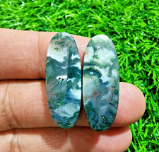Moss Agate Cabochon Pair 28.35ct Natural Matching Gemstone for Earrings Jewelry picture