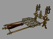 Antique Country Kitchen Fireplace Hearth Adjustable Brass Hanging Warming Trivet picture