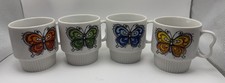 4 Authentic Japanese Butterfly Stackable Coffee Mugs Cups 1960s/1970s Retro Rare picture