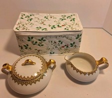 Haviland Limoges France The Monaco Full Size Sugar and Creamer Gold Green Red picture
