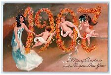 1907 Merry Christmas Floating Angels Flowers Embossed Southbridge MA Postcard picture