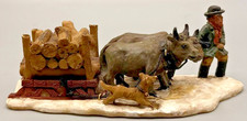 Currier & Ives The Snow Storm Oxen with Firewood — Hand-Crafted Polyresin picture