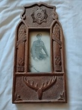 WW1 Wood Carved Souvenir Frame Photograph Soldier France Military 1919 Collect picture