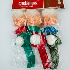 VTG Penneys Christmas Elf Ornaments Set of 3 Pom-Pom Felt Red Japan 5