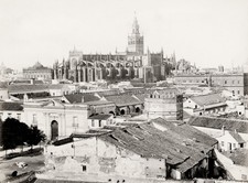 Seville Spain Cathedral Giralda Cityscape Rooftops Landmark Vtg. Photo 19thC. picture
