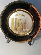 Art Of Chokin New In Box 10in Plate Black 24kt Gold Twin Towers Pre 9/11 Vintage picture
