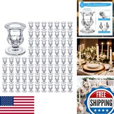 66 Pcs Clear Glass Candlestick Holders 2.5 Inch for Table Centerpiece Mantel picture