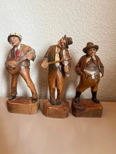 Vintage Hand-Carved Wooden Musician Figurine Set (3 Pieces) picture
