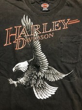 VTG 1985 HARLEY DAVIDSON Men L Black PALM BEACH Florida Eagle USA Pocket T Shirt picture