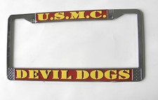 USMC DEVIL DOGS MARINE US MARINES CHROME PLATED LICENSE PLATE FRAME 6X12 INCHES picture