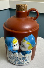Vintage Little Brown Jug Piggy Bank Kissing Blue Dutch Couple Cork Top Japan picture