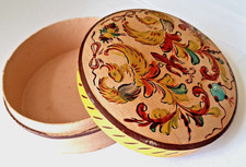 Vintage MCM Japanese Hand Painted Coaster Trinket BOX  Fleur-de-Lis PAPER MACHE picture