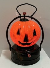VINTAGE JACK O LANTERN JOL PUMPKIN LIGHT GLASS LANTERN 1960s HALLOWEEN WORKS picture