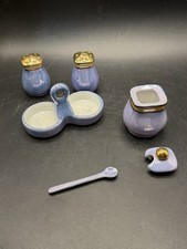 VTG Japanese Lusterware Salt Pepper Shakers Jam Mustard Pot Caddy Spoon Blue picture