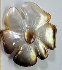 Vintage Carved Tahitian Black Lipped Mother Of Pearl Brooch 1.75” X 1.50” Pin picture
