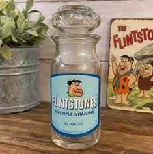 Vintage 1969 Flintstones Vitamins Glass Bottle Jar Hanna Barbera Collectible picture