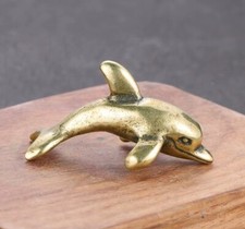 Brass Dolphin Fish Animal Statue Small Sculpture Figurine Home Decor Gifts picture