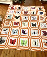 Vintage Handmade Butterfly Quilt Block Orange Boarder 85x73 Large picture