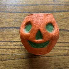 Antique Vintage Halloween Paper Mache Jack-o-lantern Nut Cup Pumpkin 2 1/4” MINI picture