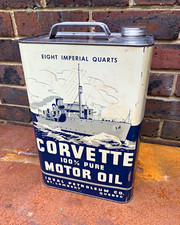 Corvette Motor Oil Tin Can 8 Imperial Quarts English French Canada circa 1944 picture