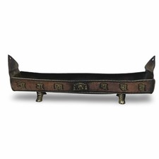 Vintage Tibetan Copper Brass Incense Burner Boat Sanskrit Mahakala Gray Patina picture