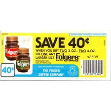 Save 40¢ When You Buy Folgers Crystals Instant Coffee 1980s Coupon SAI1-H4 picture