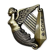 The Fighting 69th Infantry Traditional Irish Harp NCO Pin Aged Brass Finish picture