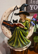 Broomstick Blvd Halloween Witch Black Cat Crescent Moon Figurine picture