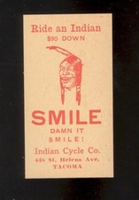 Indian Motorcycle Tacoma WA Vintage Advertising Card Ride an Indian $90 Down picture