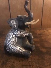 VTG Black Sitting Elephant Home Decor. Great For Collection. One Tusk Glued. picture