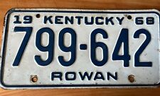 Vintage Expired Kentucky Motorcycle License Plate White 1968 “Rowan” picture