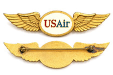 Vintage USAir Flight Attendant Wings Pin 1st Issue Gold Enamel Cabin Crew Badge picture