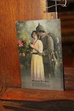 WWI German Postcard 1915 Soldier and Pretty Lady Warrior Farewell picture