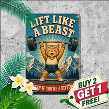 Cat Weightlifting Gym Workout Humor Fitness Poster Retro Metal Tin Sign picture