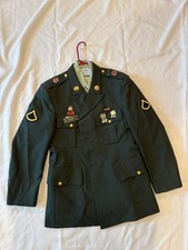 Vintage US Army Class A Green Uniform DeRossi Jacket Shirt Military Pins Badges picture