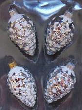 Bradford 1990s Pine Cone Shape Vintage Christmas Holiday Glass Ornaments in Box picture