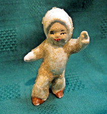 Antique Rare 1930-40's WWII Christmas Bisque Snow Baby gold sugaring 2-1/2