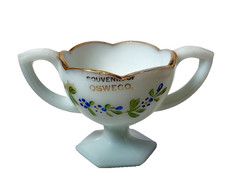 OSWEGO NY NEW YORK ANTIQUE Souvenir DEPRESSION WHITE Glass TRINKET BOWL picture