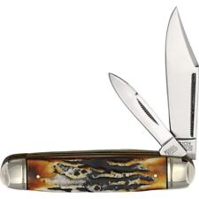 Rough Ryder Cattleman Pocket Knife Carbon Steel Blades Cinnamon Bone Stag Handle picture