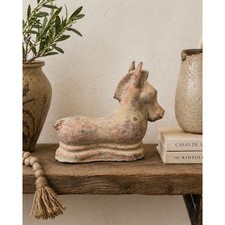 Mexican Folk Art Terracotta Donkey Horse Figurine Rustic Burro Equestrian VTG picture