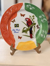 Vintage Germer Porcelanas Brazil Plate Hand Painted Sao Paulo Macaw Parrot picture