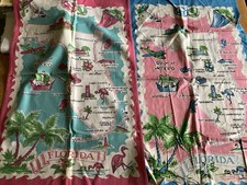 Vintage Pair Florida Souvenir Map Dish Towels picture