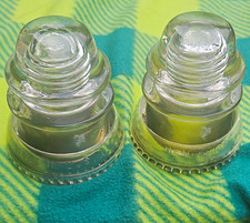 2x Clear Glass Insulators Pair Lot of 2 with U.S.A. Embossing picture
