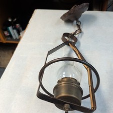 Pair Vintage Brass and Glass Chandelier Hanging Lamp Indoor Lantern picture