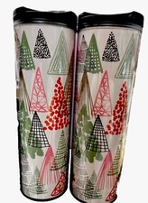 2 Starbucks Abstract Trees Coffee Cup Drink Tumblers 16 oz Holiday Christmas picture