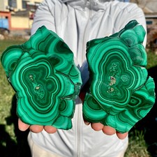 2.06LB A Pair Natural Green Malachite Slab Quartz Crystal Slice Ore Specimen picture