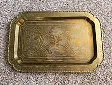 Vintage mid century solid engraved Chinoiserie Brassware tray picture