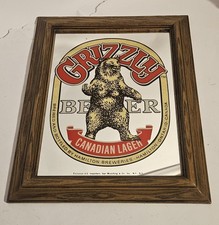 Vintage Grizzly Beer Canadian Lager Framed Mirror Sign Mancave 18