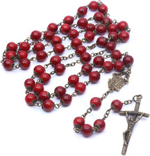 Christmas Deep Red Crystal Beads Rosary Necklace Catholic Prayer Jerusalem Holy picture